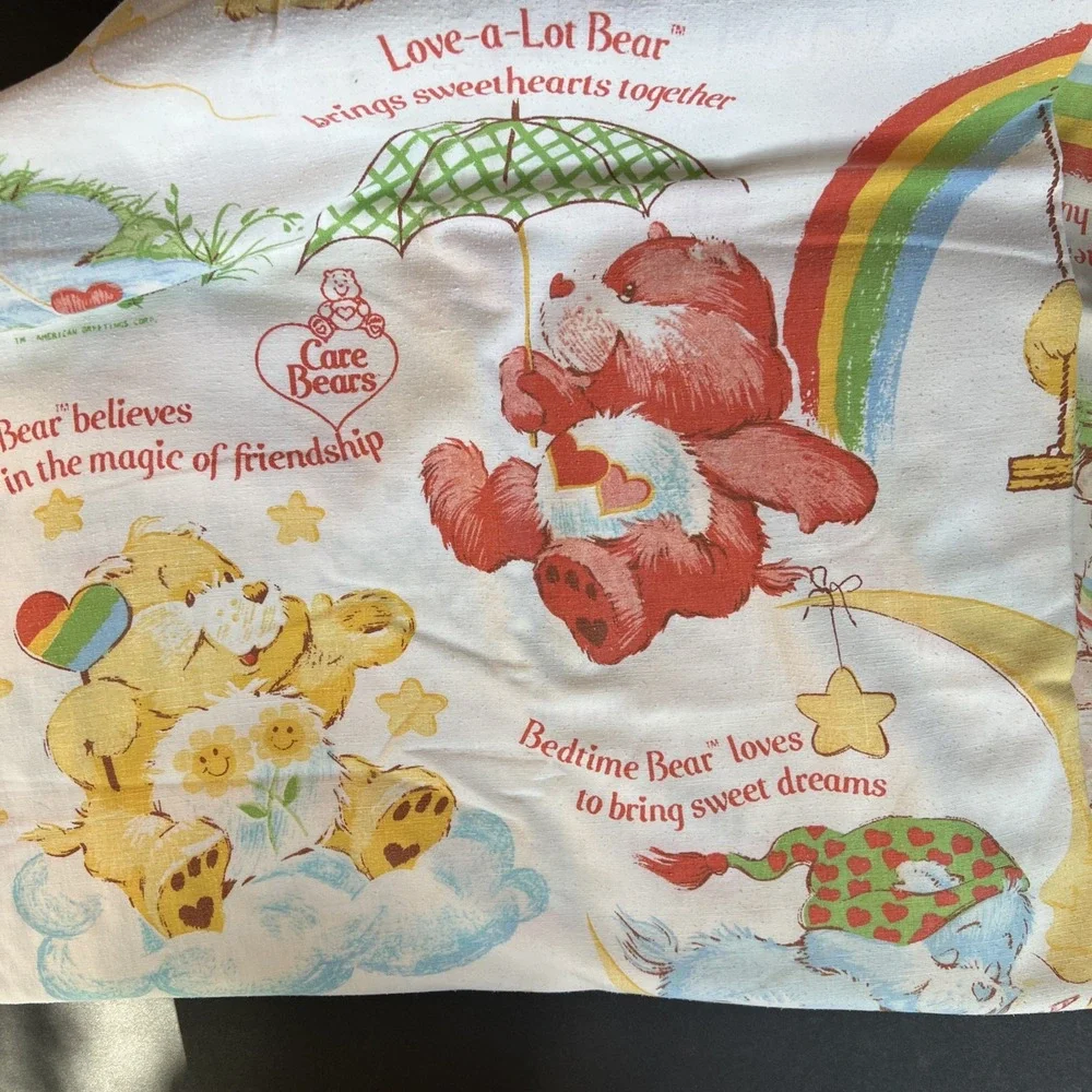 Vintage 80's Care Bear Twin Bed Sheet Set One Fitted One Flat Sears Made USA